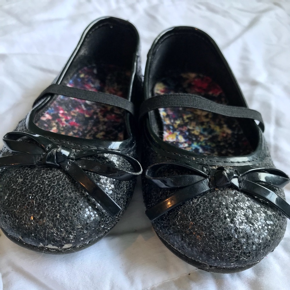 Black sparkle glitter slip on shoes